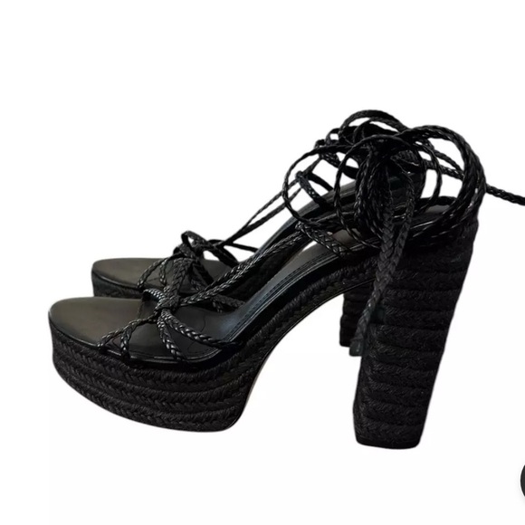 Paige Carson Braided Ankle-Wrap Platform Espadrilles - Black NWOT - Picture 3 of 7